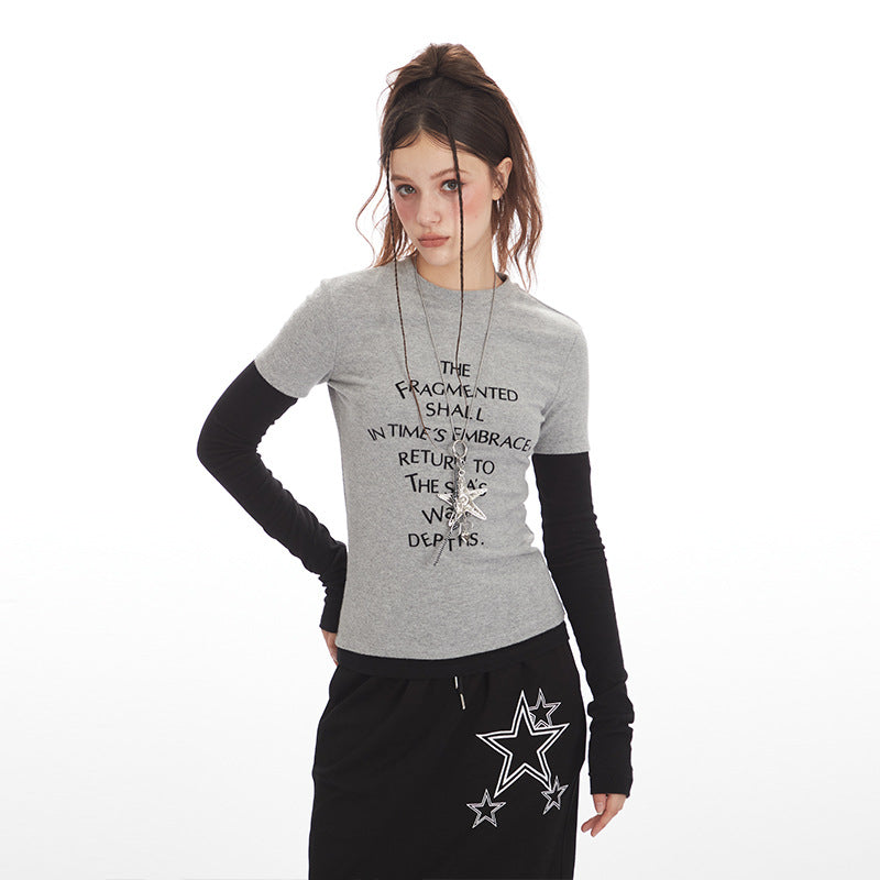 Women's American Fake Two Pieces Slim Fit Blouses
