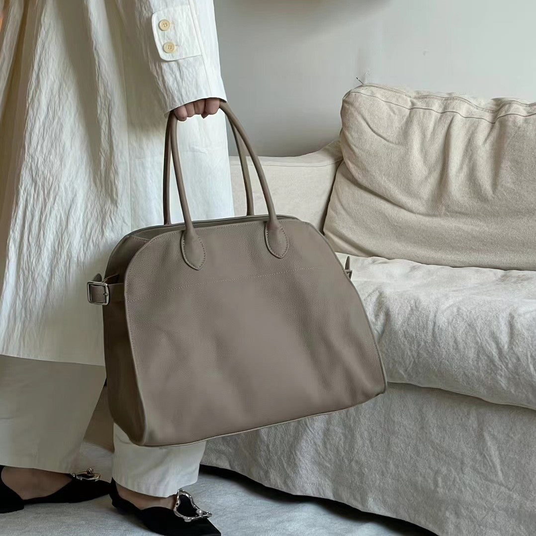 Layer Cowhide Real Lychee Pattern Large Handbags