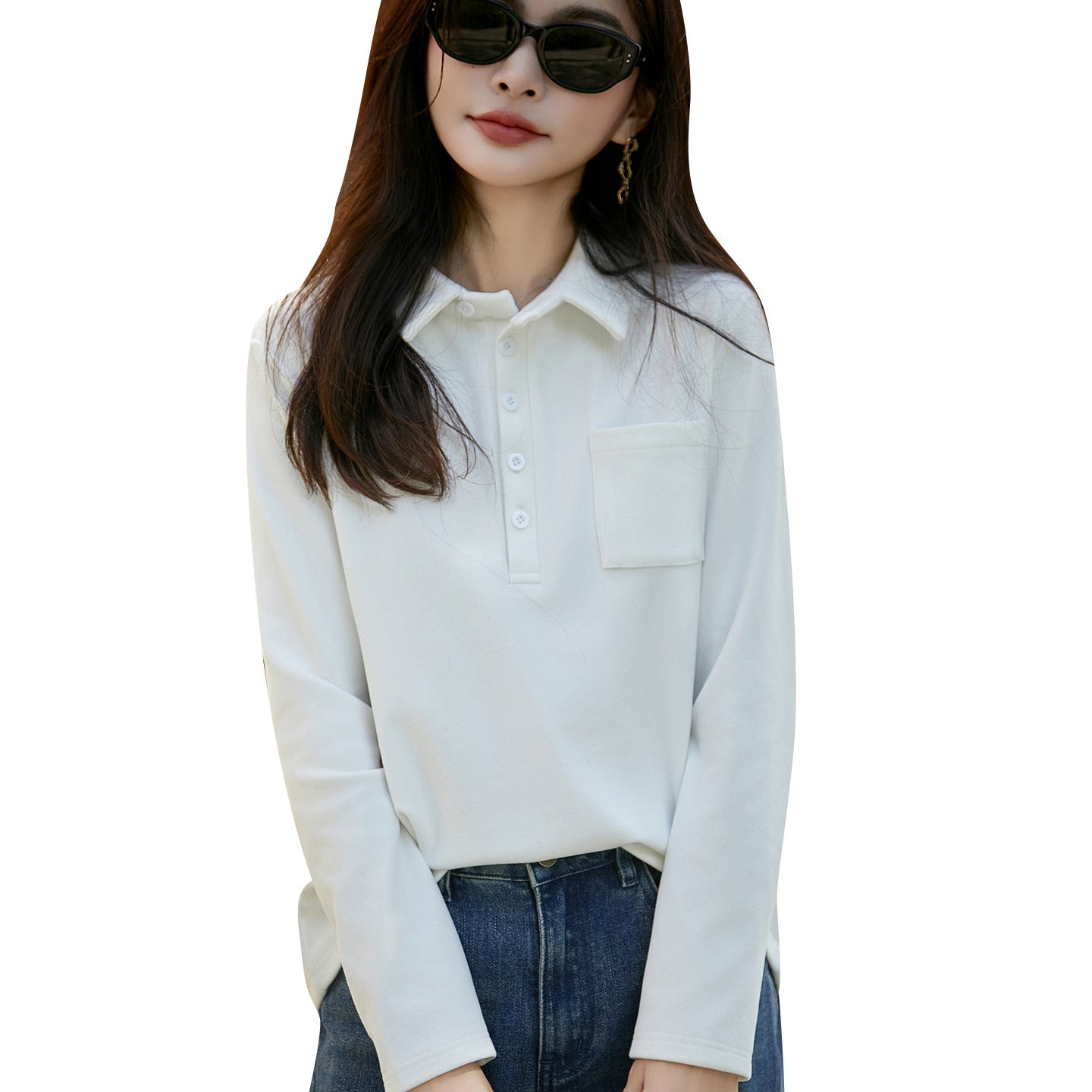 Lapel Double-sided Brushed Base Shirt Female Blouses