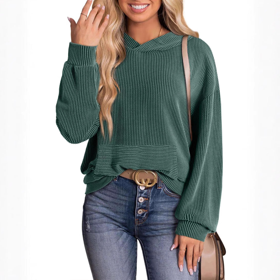 Women's Autumn Loose Twisted Bar Hooded Casual Round Women's Sweater, Sweater