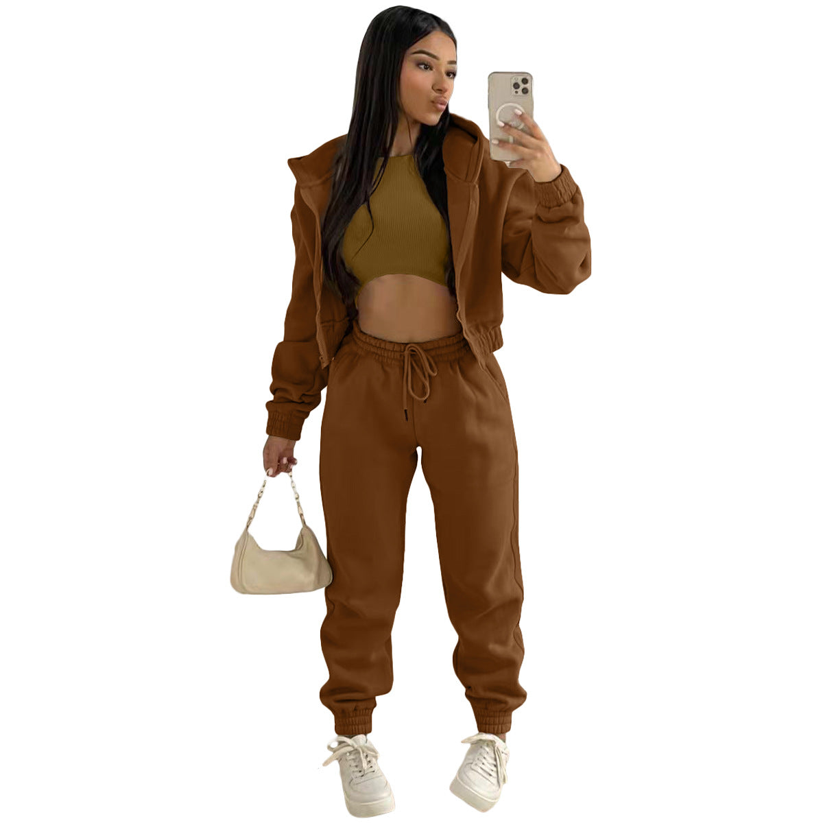 Women's Brushed Hoody Hooded Sports Casual Set Suits
