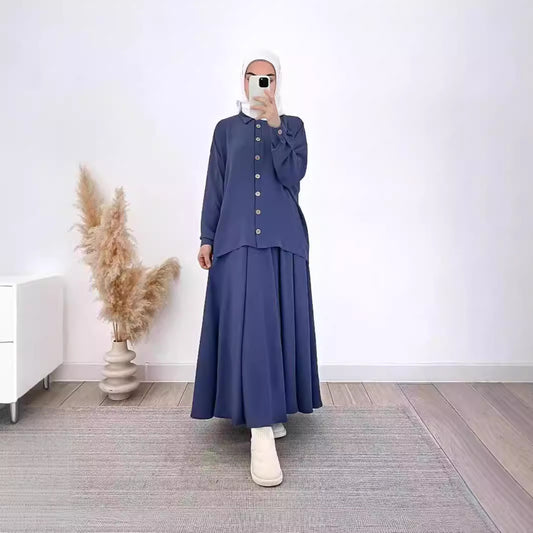Women's Spring Muslim Loose Long Sleeve Shirt Suits