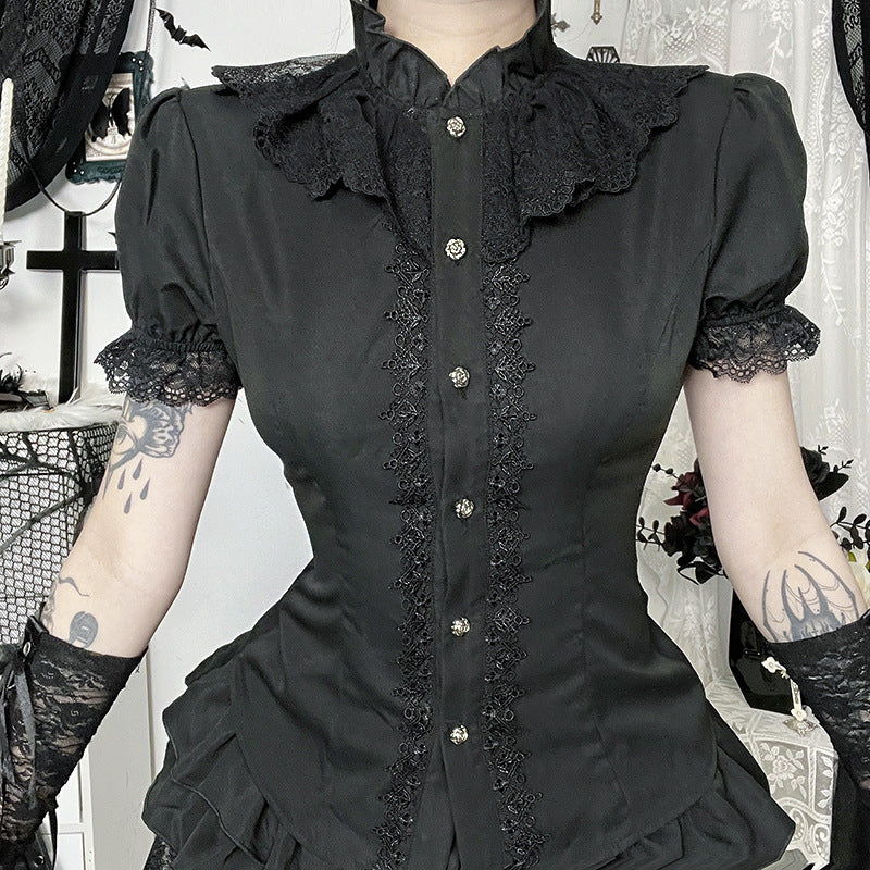 Women's Lace Stitching Shirt Summer Hot Dark Blouses