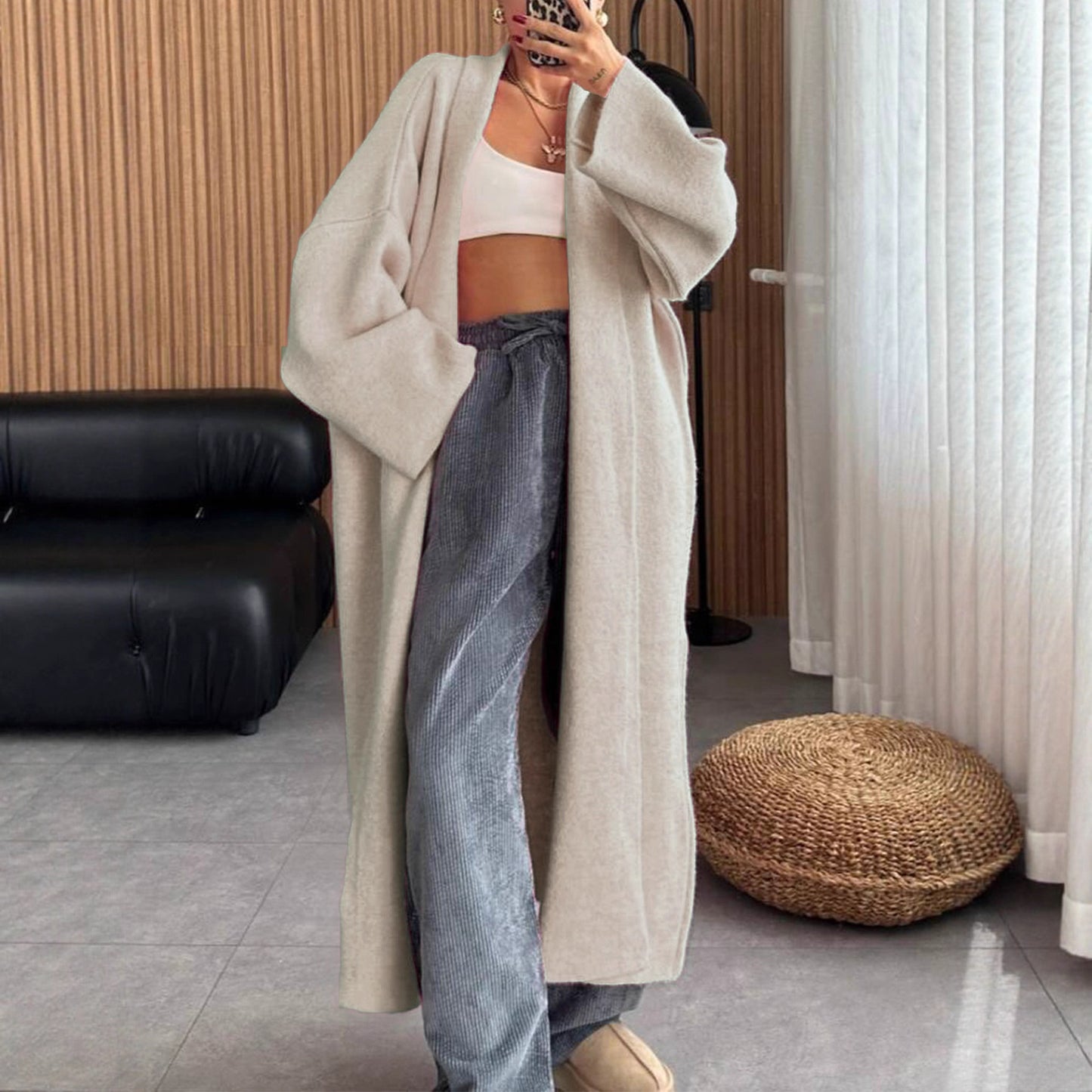 Women's Fashion Long Sleeve Wool Overcoat Trench Sweaters