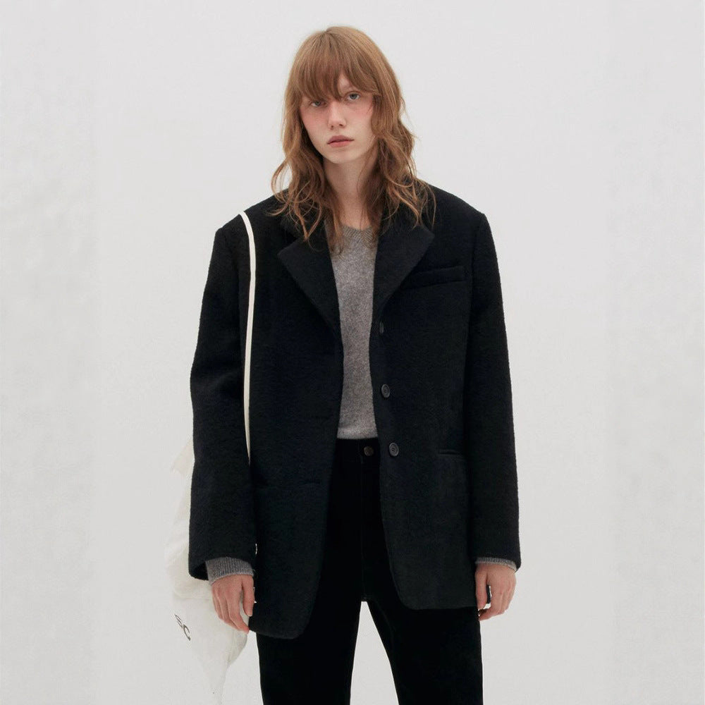 Women's Solid Color Mid-length Wool Korean Single-breasted Blazers