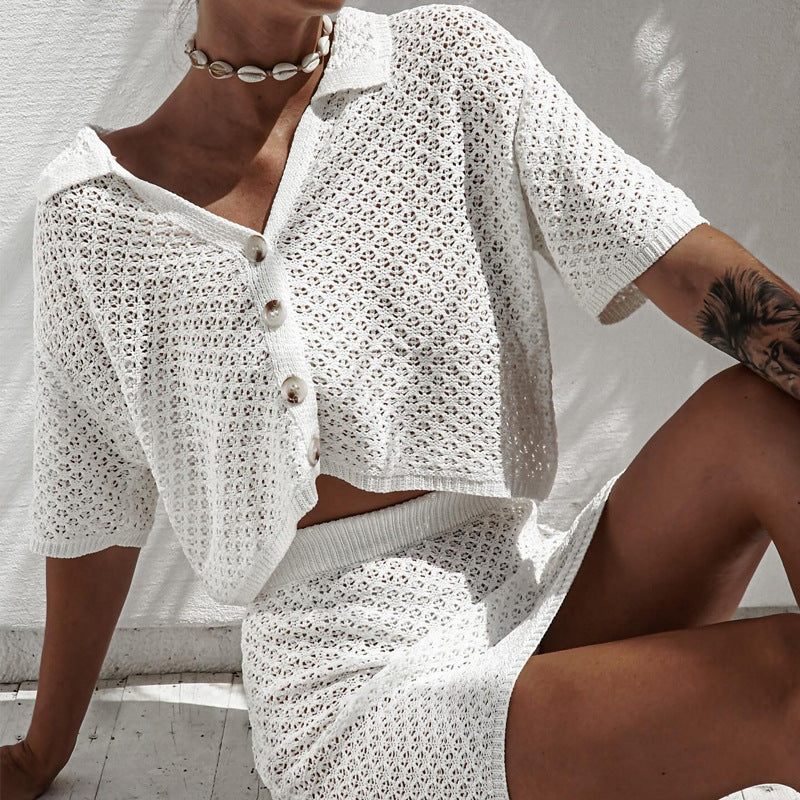 Women's Summer Short-sleeved Knitted Outfit Casual Fashion Suits