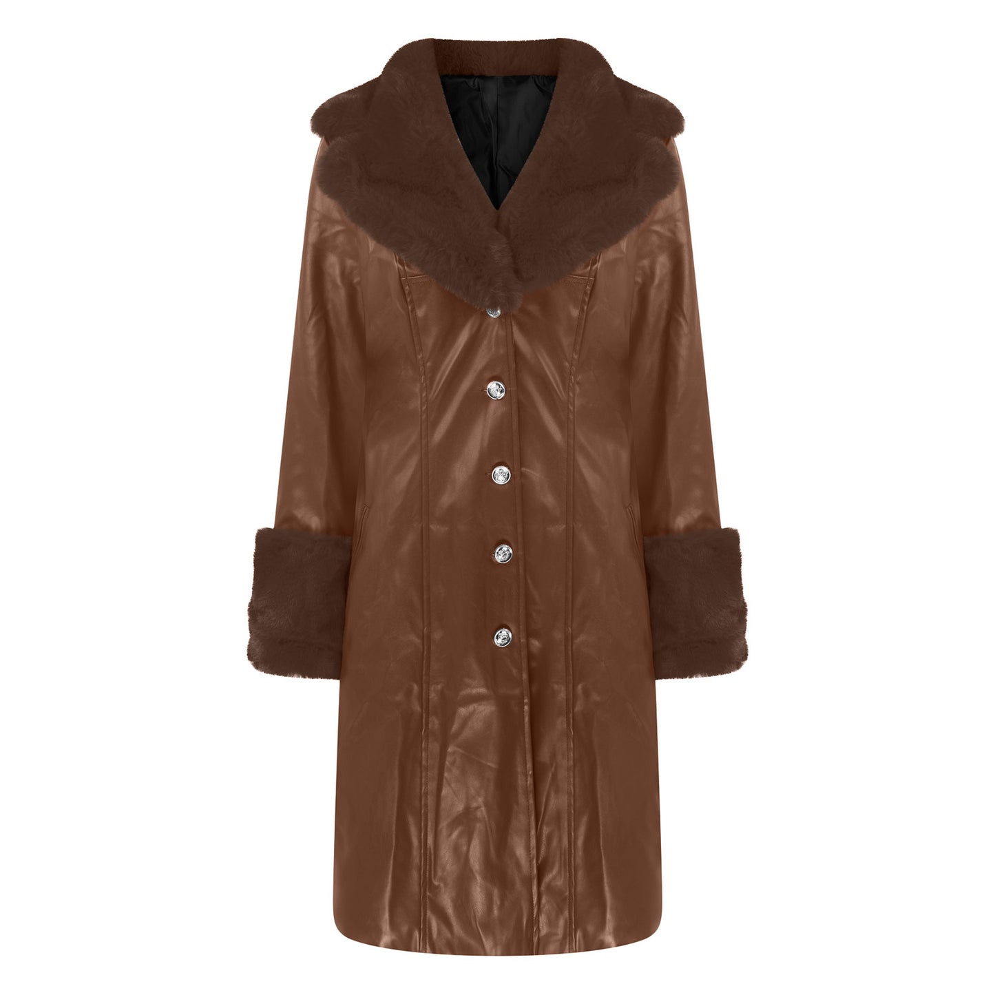 Solid Color Polo Collar Long Fur Jackets