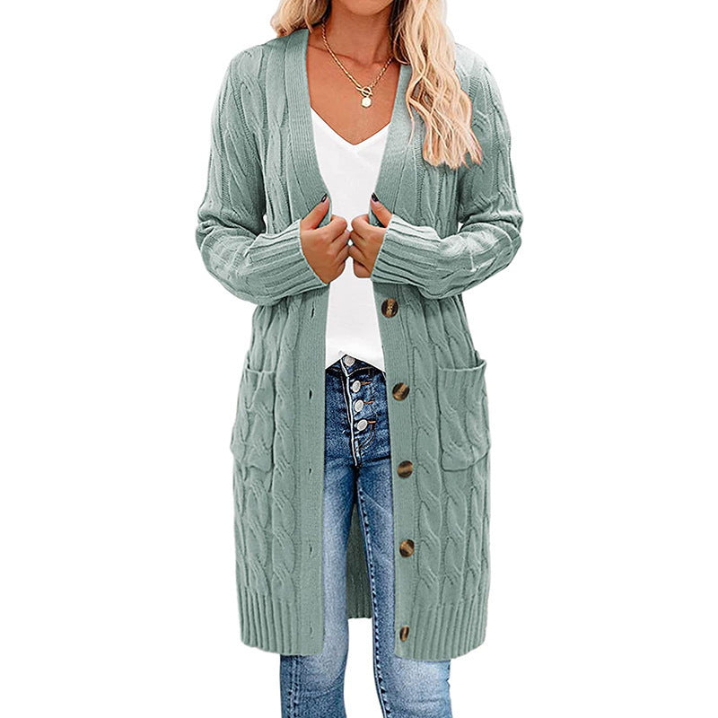 Single-breasted Twist Pocket Simple Knitting Long Sweaters