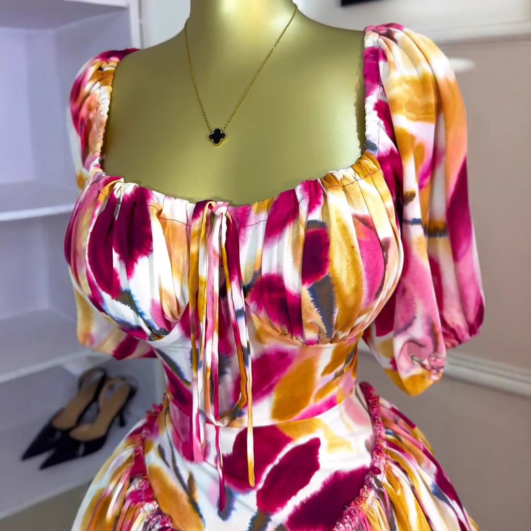 Women's Camisole Tube Cinched Waist Large Printed Dresses