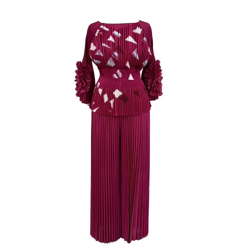 Women's Large Slimming High Sense Pleated Print Suits