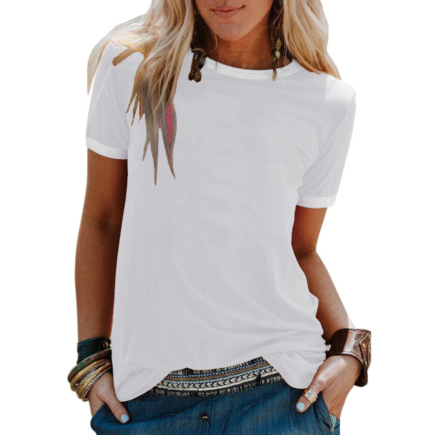 Women's Solid Color Loose Round Neck Sleeve Shorts