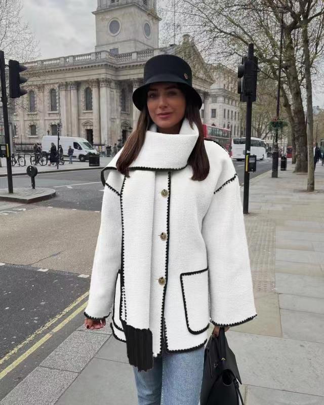 Women's Fashion Woolen Thick Loose With Scarf Coats