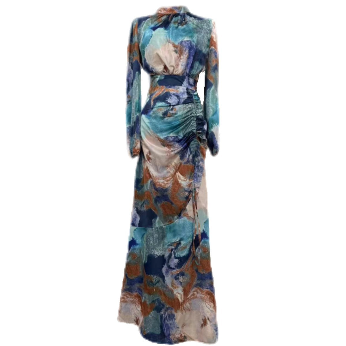 Women's Autumn Pleated Waist Tight Slimming Exotic Long Dresses