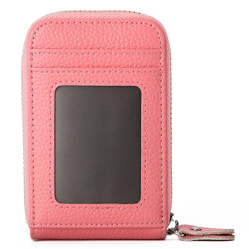 Fashion Solid Color Lychee Pattern Male Card Holder