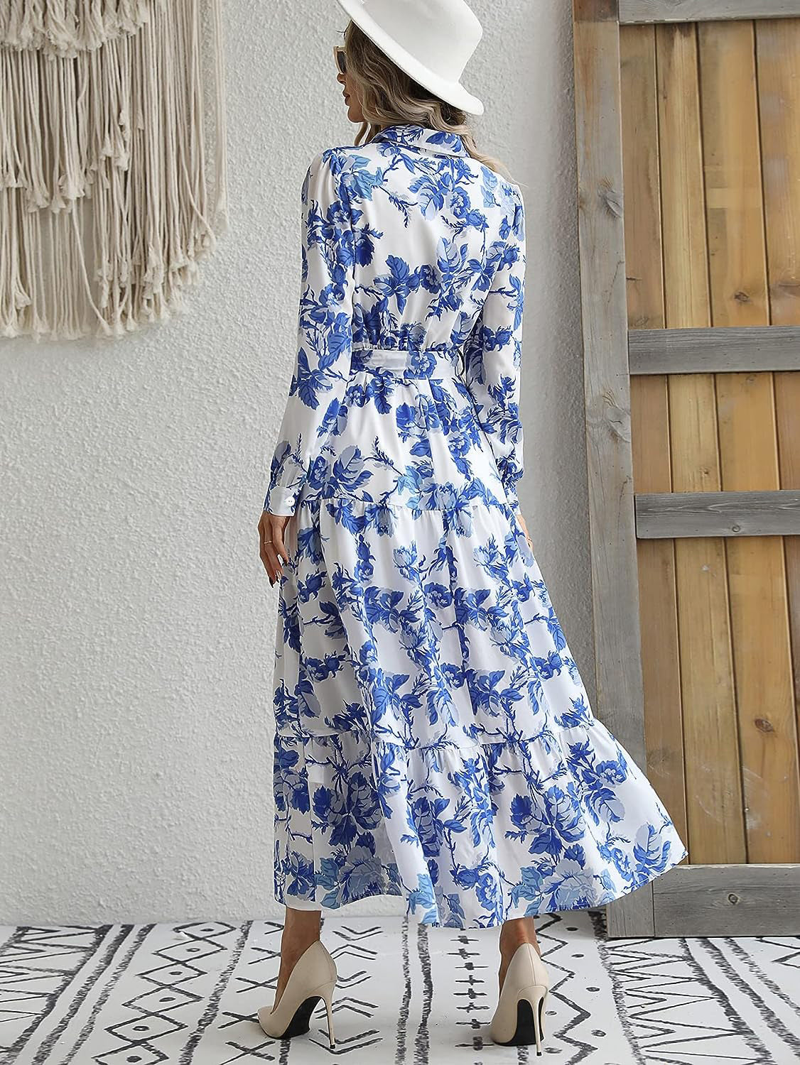 Women's Unique Blue Printed Long Dress Dresses