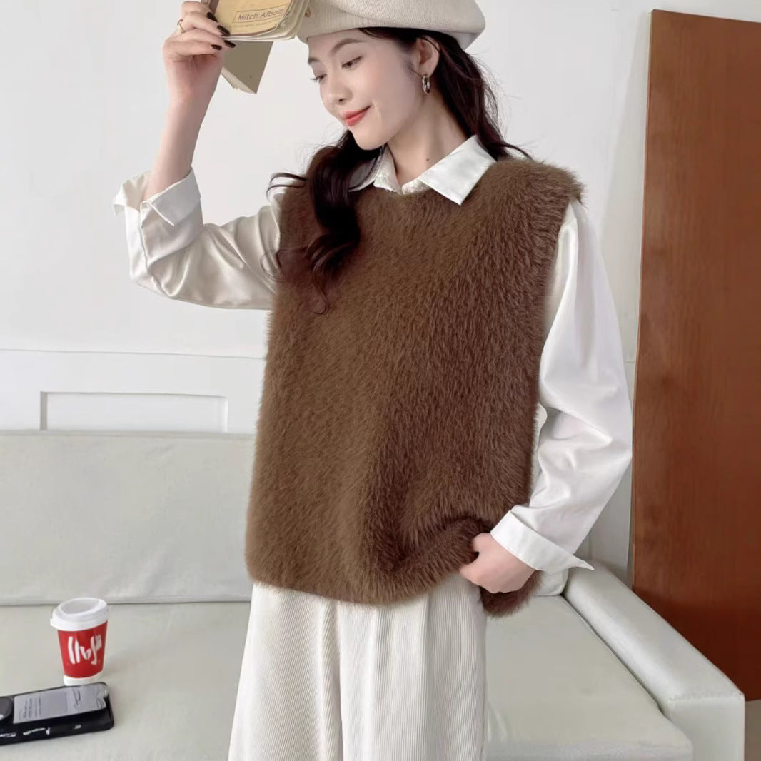 Women's Wool Sleeveless Knit Korean Bandage Dress Waistcoat Outer Vests
