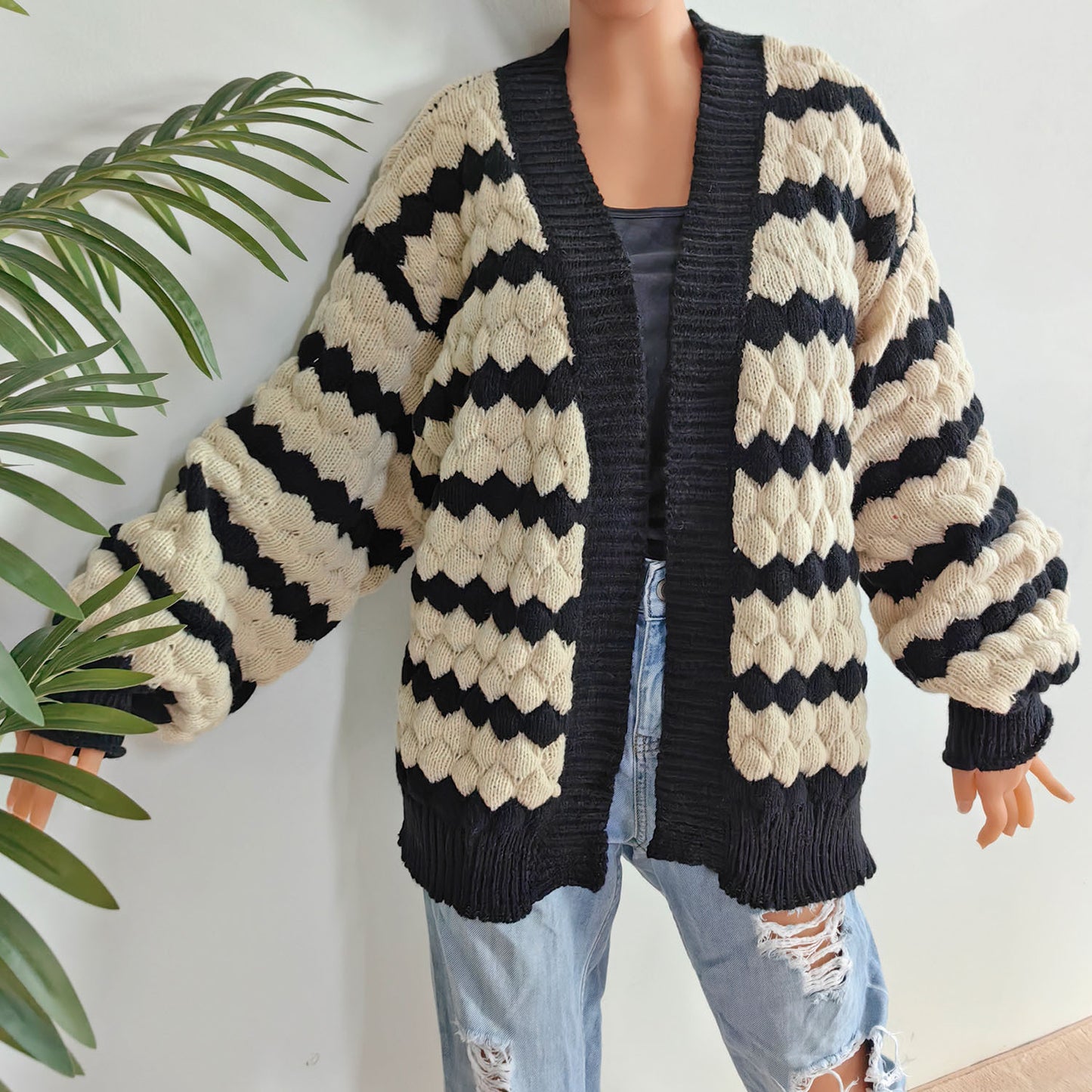 Women's Pineapple Three-dimensional Color Contrast Patchwork Striped Sweaters