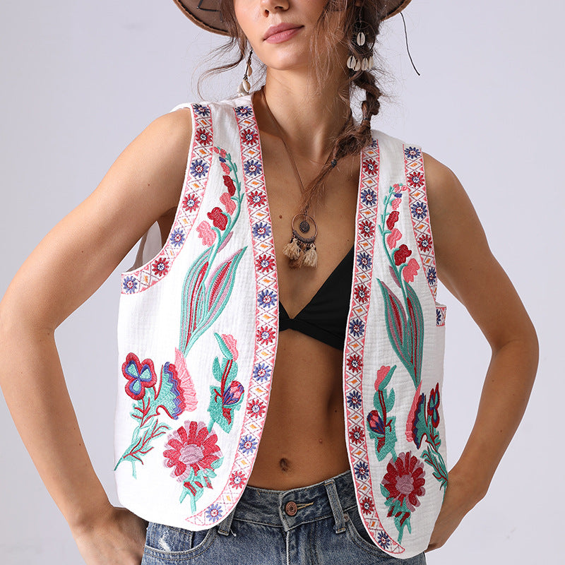 Women's Bohemian Embroidered Cotton Sleeveless Outerwear Women's Vest