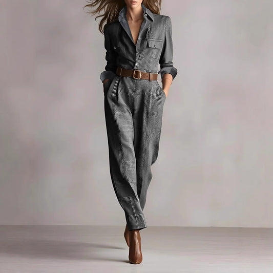 Women's Autumn Ladies Classic Retro Plaid Cargo Jumpsuits