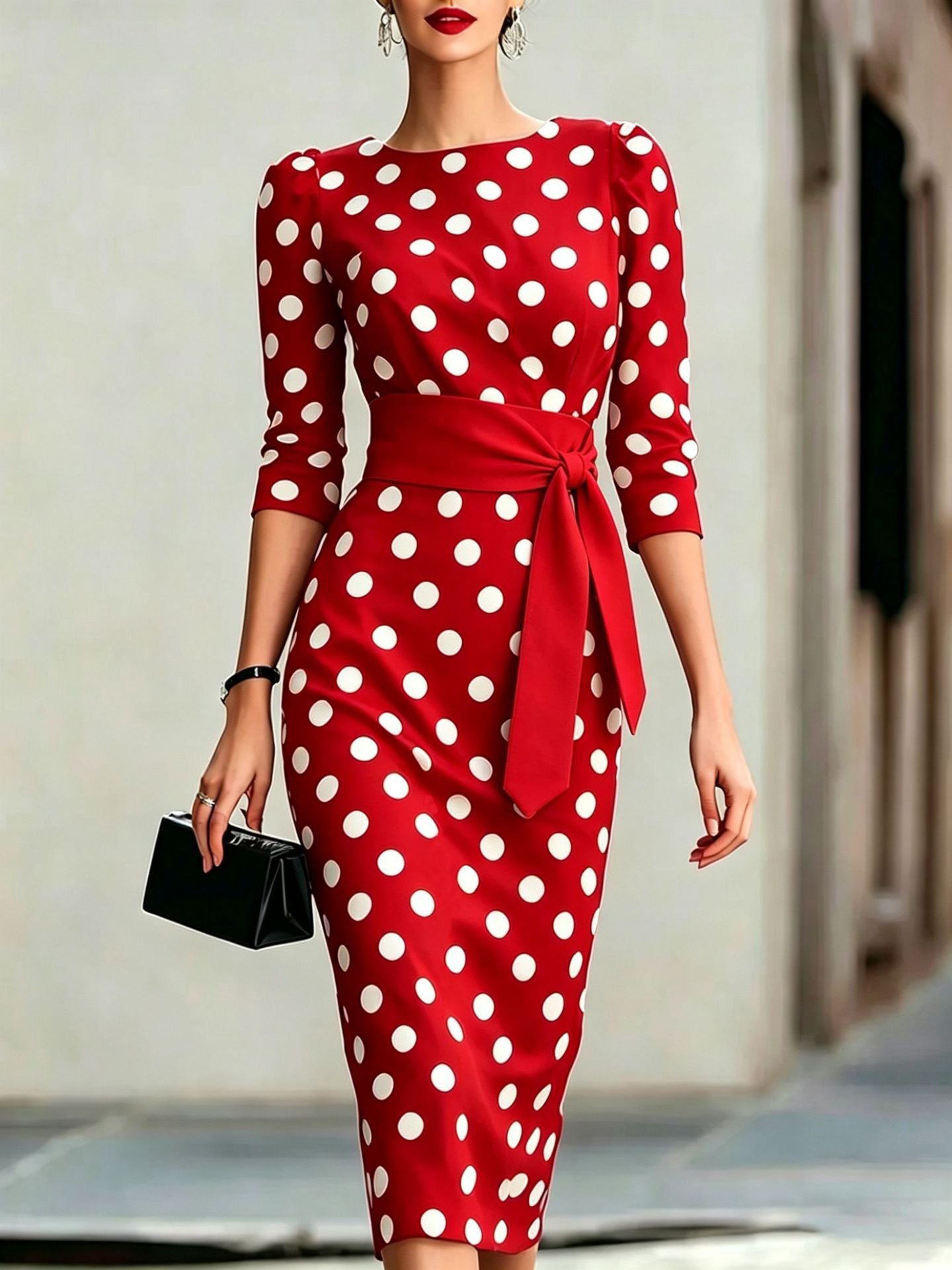 Women's Summer Fashion Elegant Polka Dot Sheath Dress