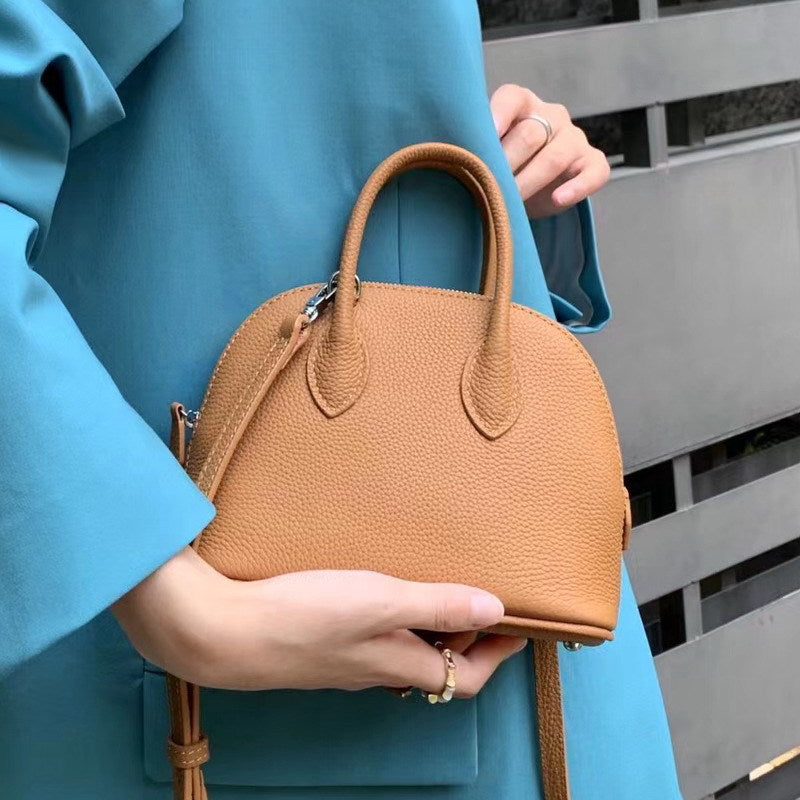 Cowhide Lychee Pattern Mini Shell Candy Color Handbags