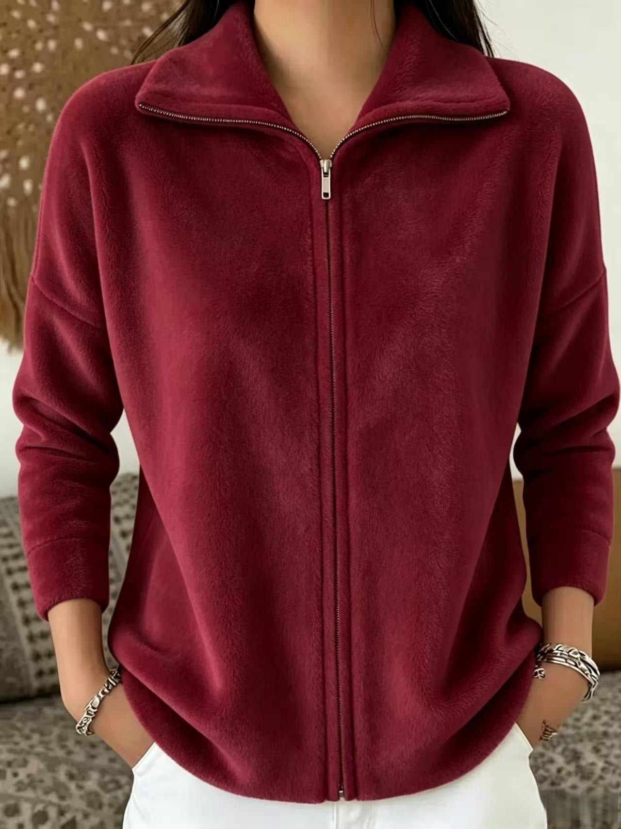Veet Solid Color Loose Zip Easy Women's Sweater, Sweater