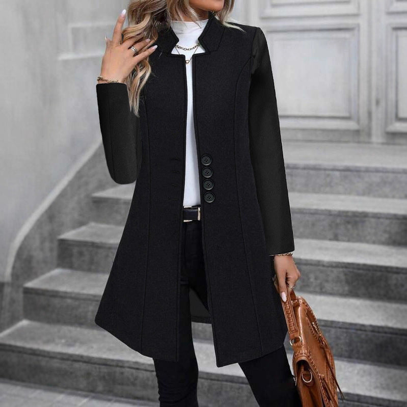 Women's Elegant Mid-length Lapel Slimming Solid Color Jackets