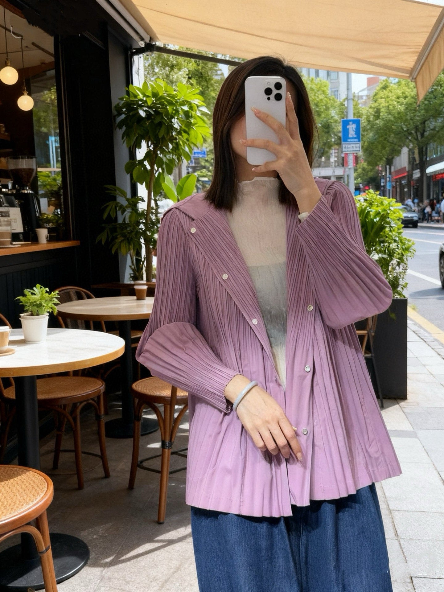 Women's Pleated Trench Fashionable Hooded Button Casual Coats