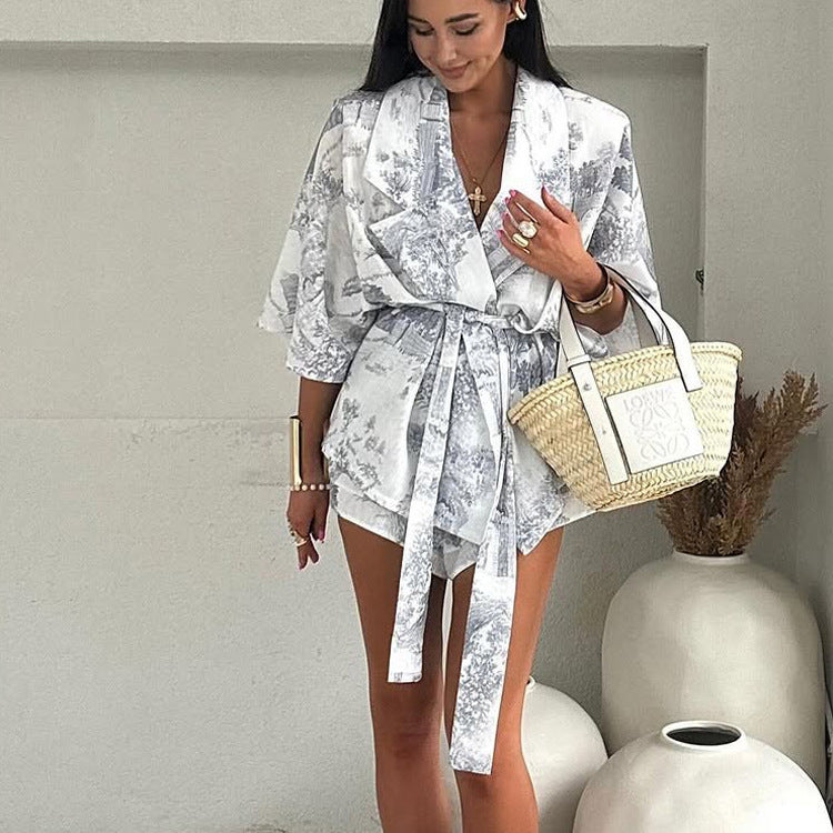Women's Fashion Wear National Style Printing Half Sleeve Polo Suits
