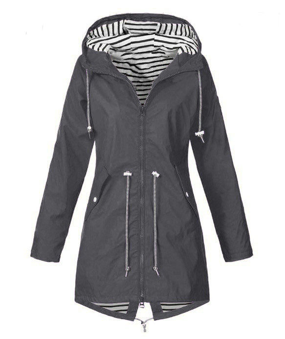 Women's Full Striped Shell Hooded Outdoor Raincoat Plus Size
