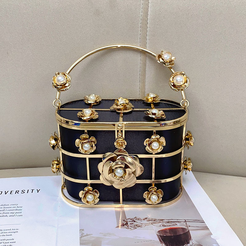 Satin Metal Rose Vegetable Basket Banquet Diamond Handbags