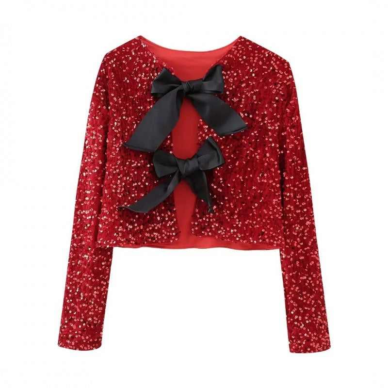 Women's Winter Fashion Bowknot Decoration Sequined Jackets