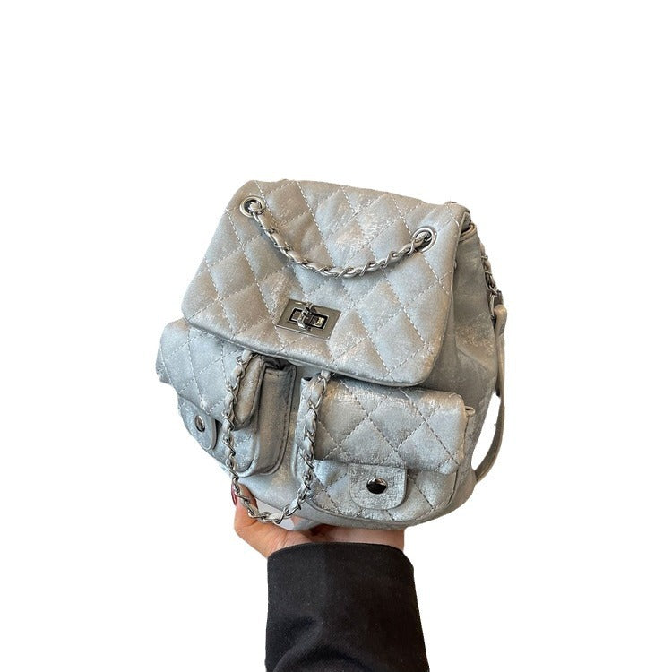 Women's Fashion Diamond Embroidery Chain Commuter Simple Backpacks