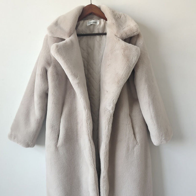 Women's Winter Faux Rabbit Fur Lengthened Knee-length Coats