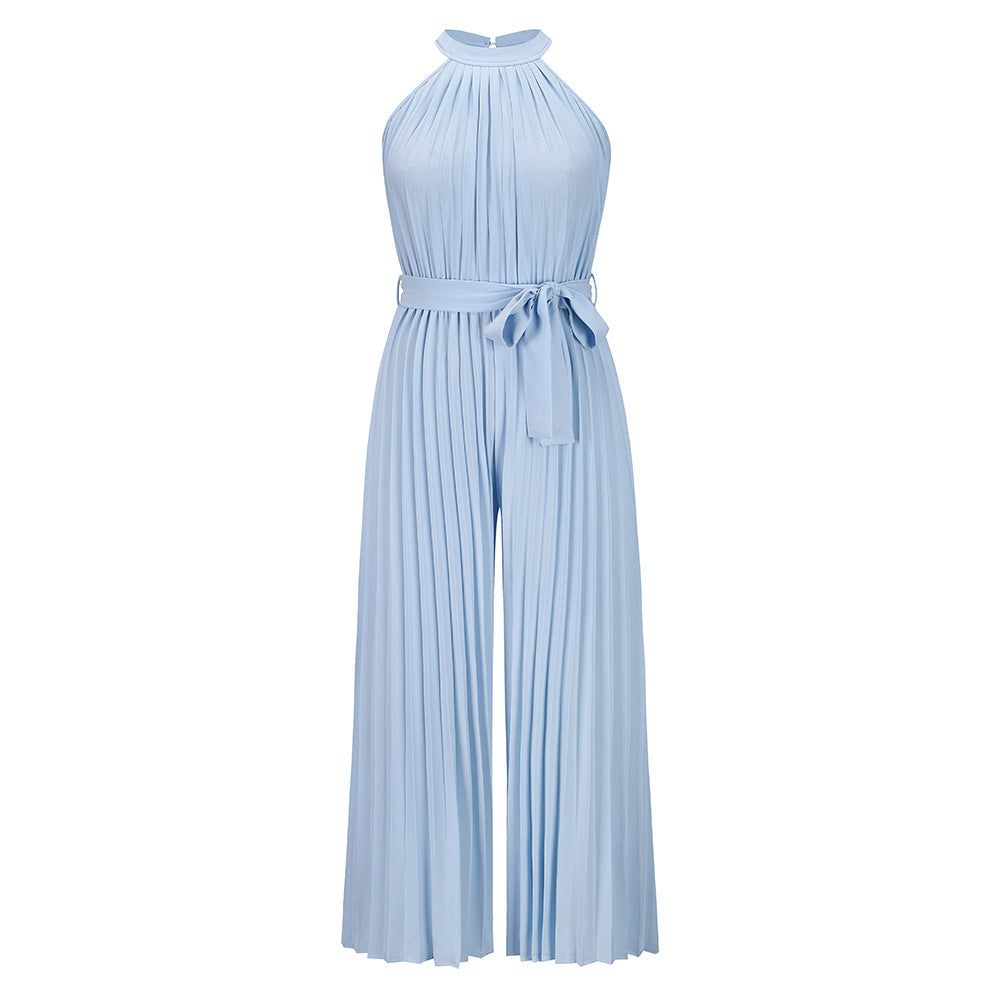 Women's Pleated One-piece Trousers Summer Lace Up Jumpsuits