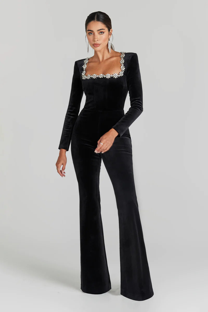 Women's Square Collar Long Sleeve Horn High-grade Jumpsuits
