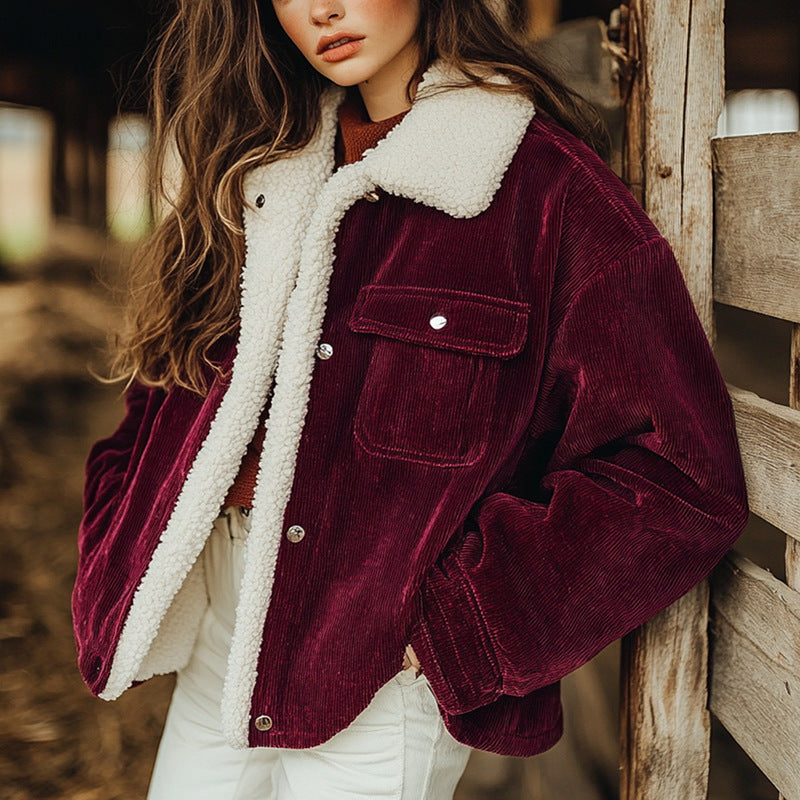 Women's Corduroy Loose Casual Fashion Warm Fleece Jackets