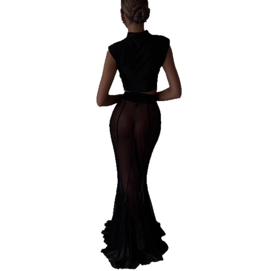 Long Sleeve Satin Loose Stretch Yarn Mesh Suits