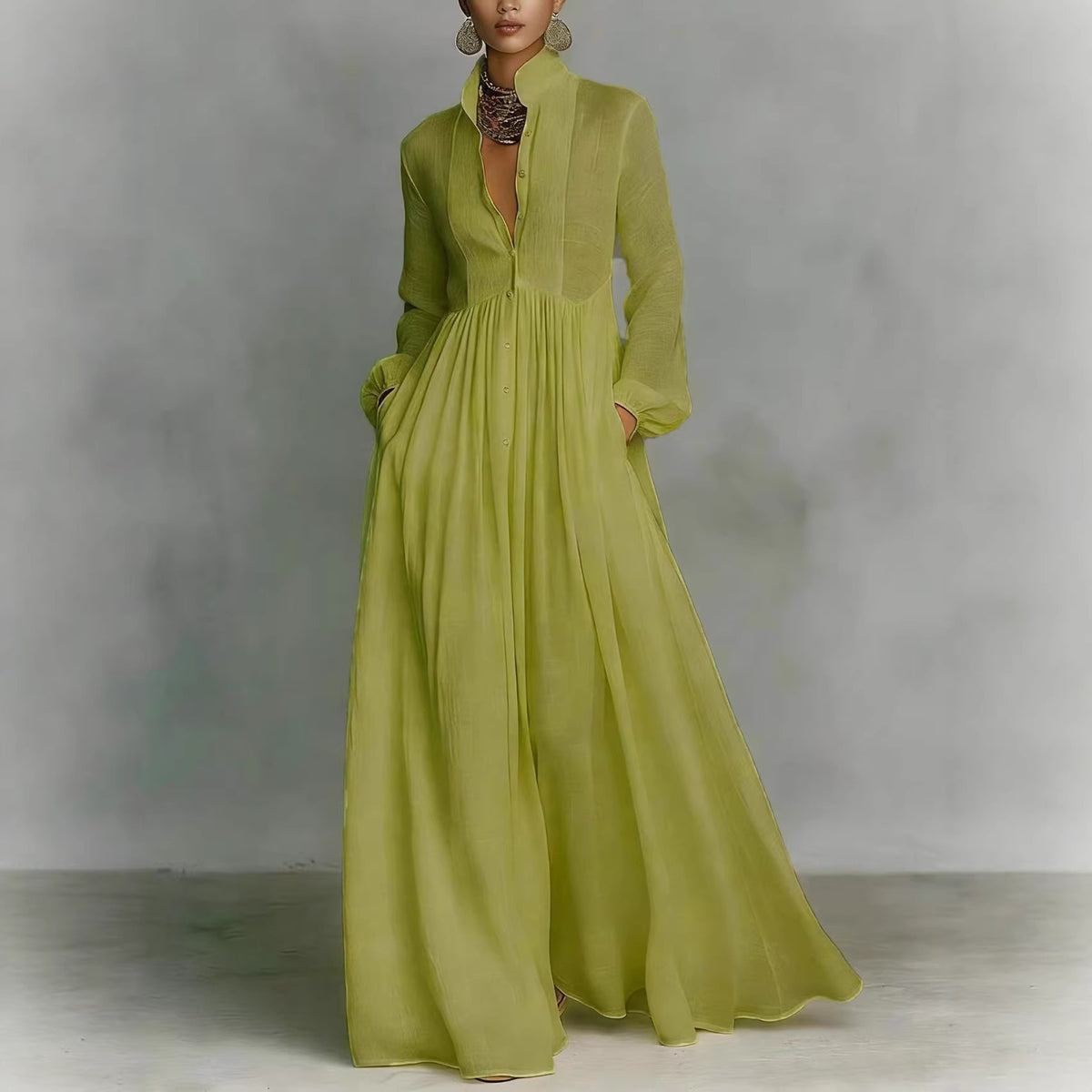 French Style Slimming Long Sleeve Pleated Elegant Retro Casual Dress
