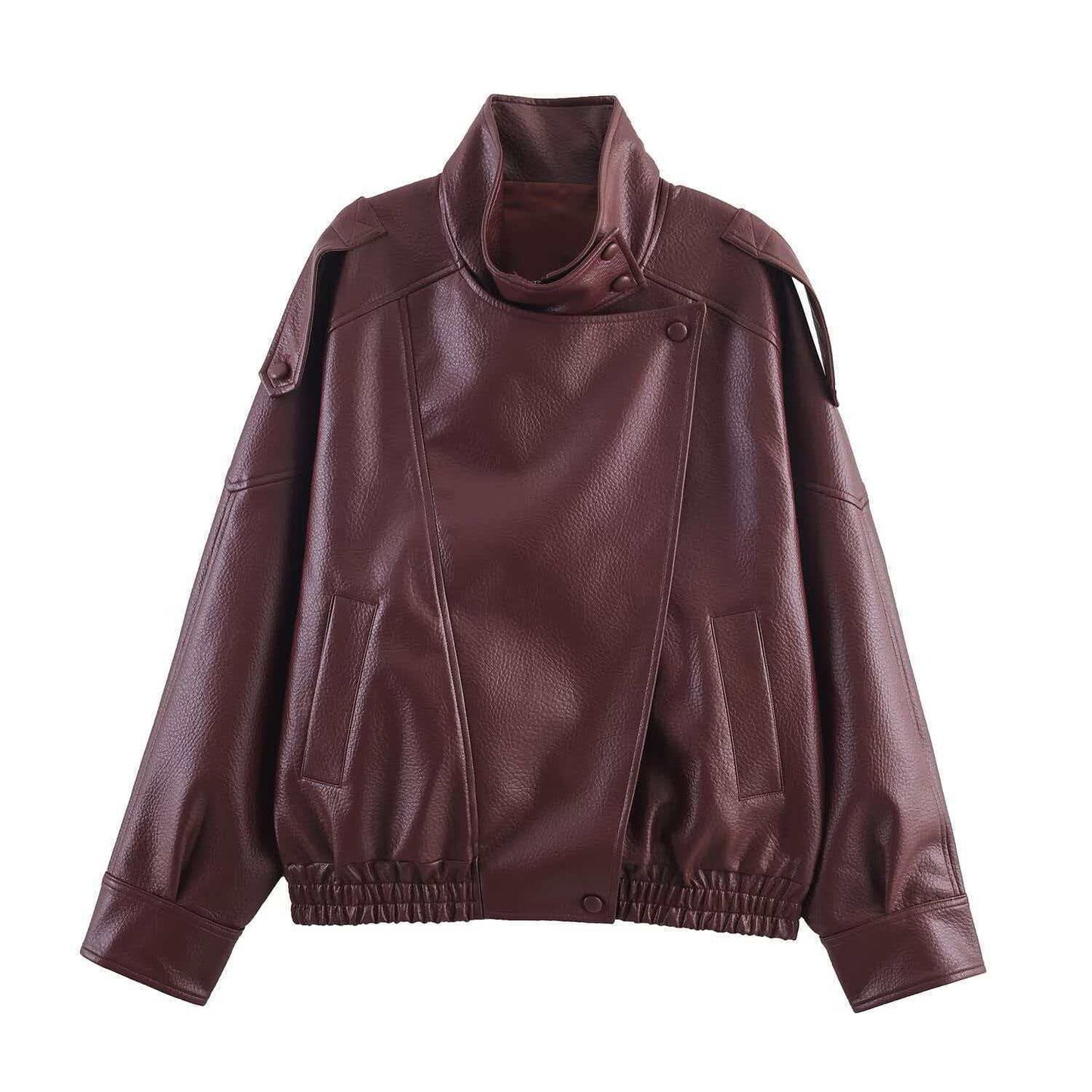 Women's Street Fashion Litchi Pattern Imitation Leather Jackets