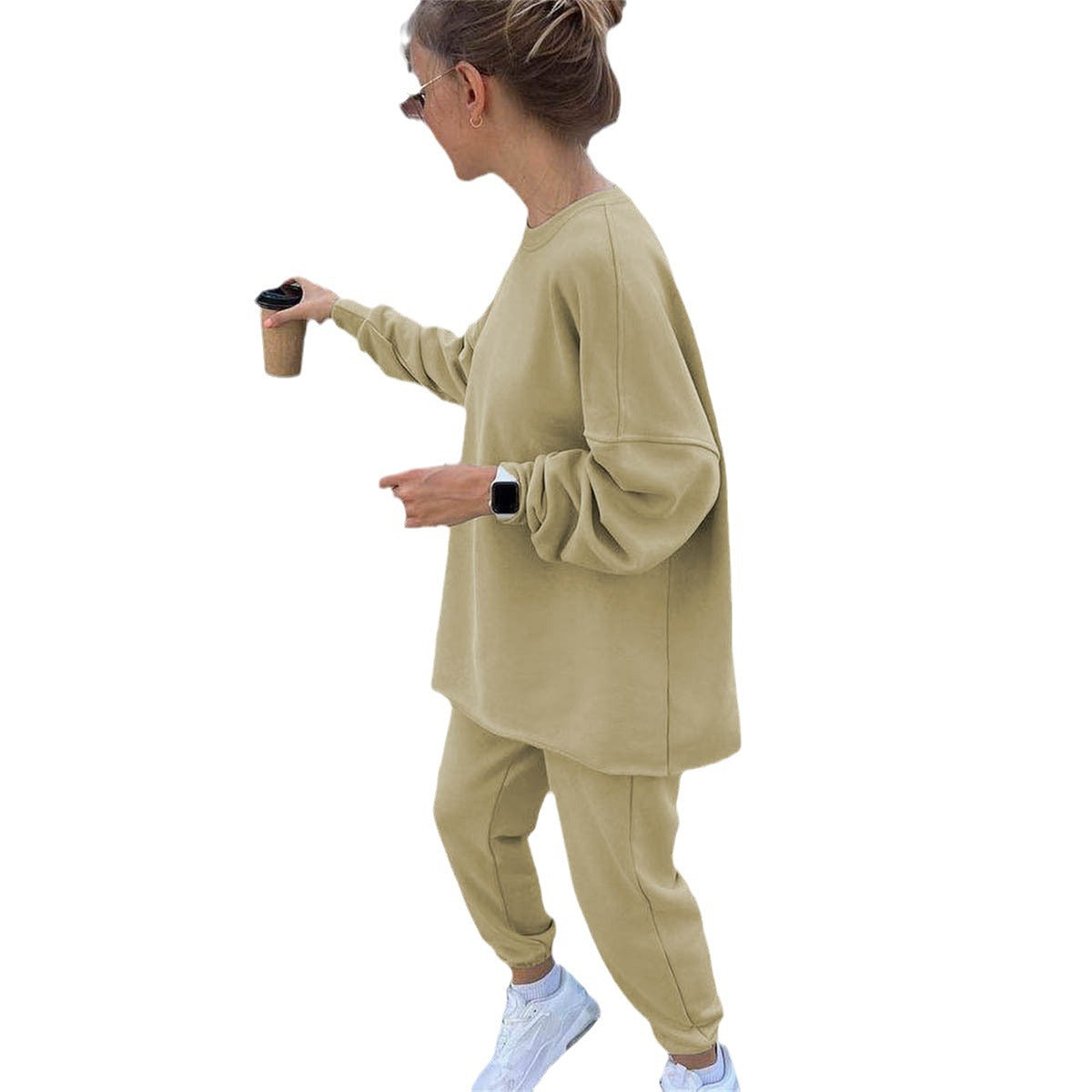 Women's Long-sleeved Crew Neck Pullover Sweatshirt Two-piece Suits