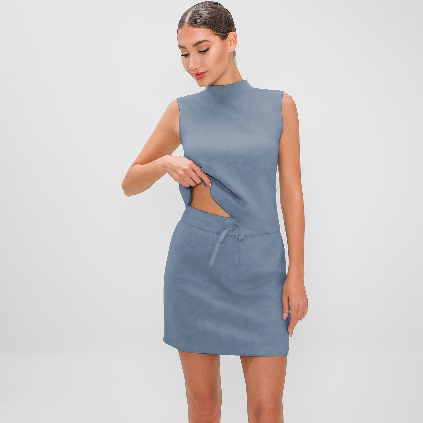 Women's Half Turtleneck High Waist Culottes Casual Suits