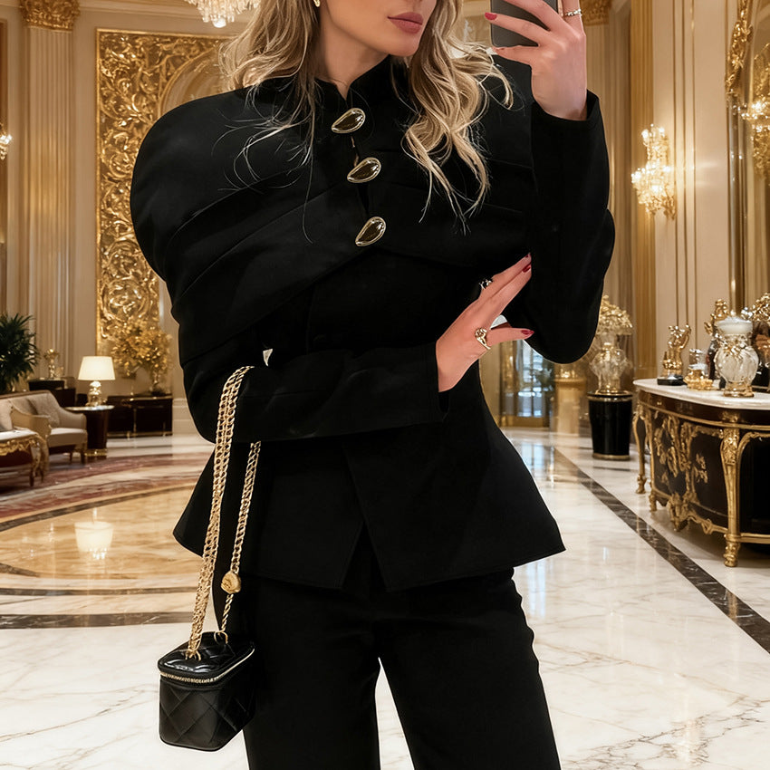 Women's Autumn Niche Light Luxury Black Slim Fit Coats