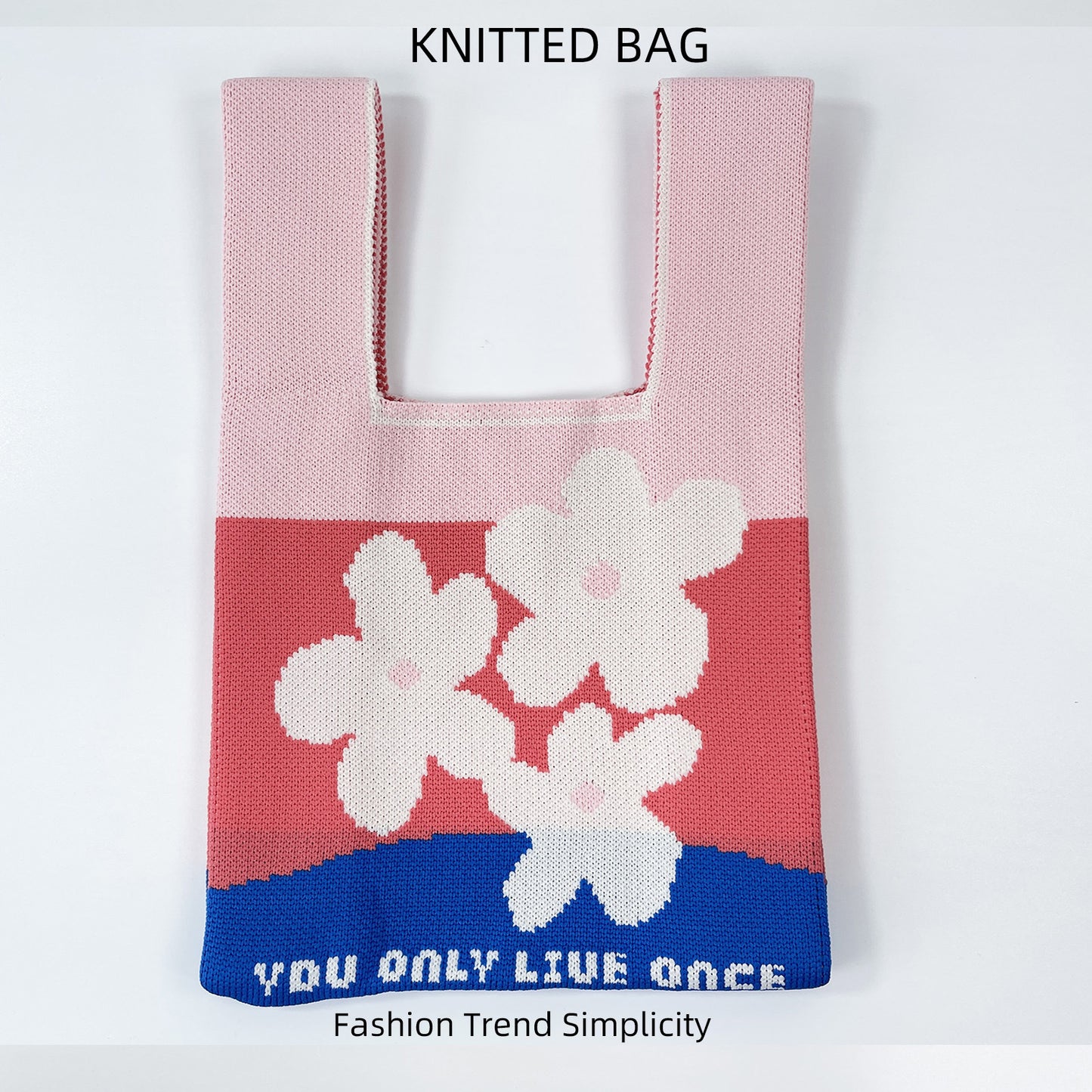 Women's Flower Knitted Large Capacity Totes Wrist Handbags