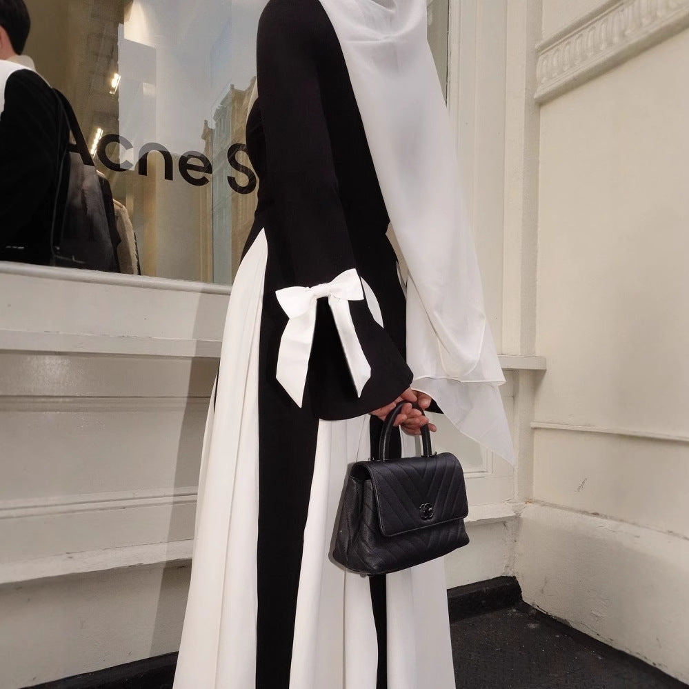 Women's Spring Black White Long Patchwork Elegant Dresses