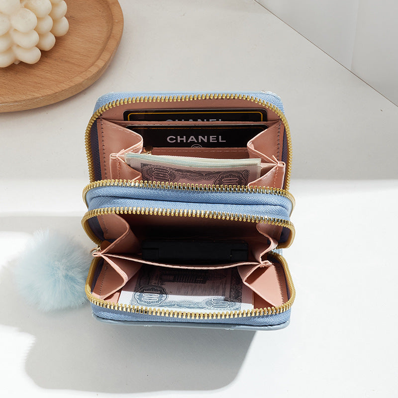 Double Layer Zipper Fashion Embroidery Plush Ladies Wallets