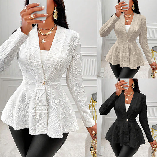 Women's Pure Color Thickened One Button Jacquard Small Suit