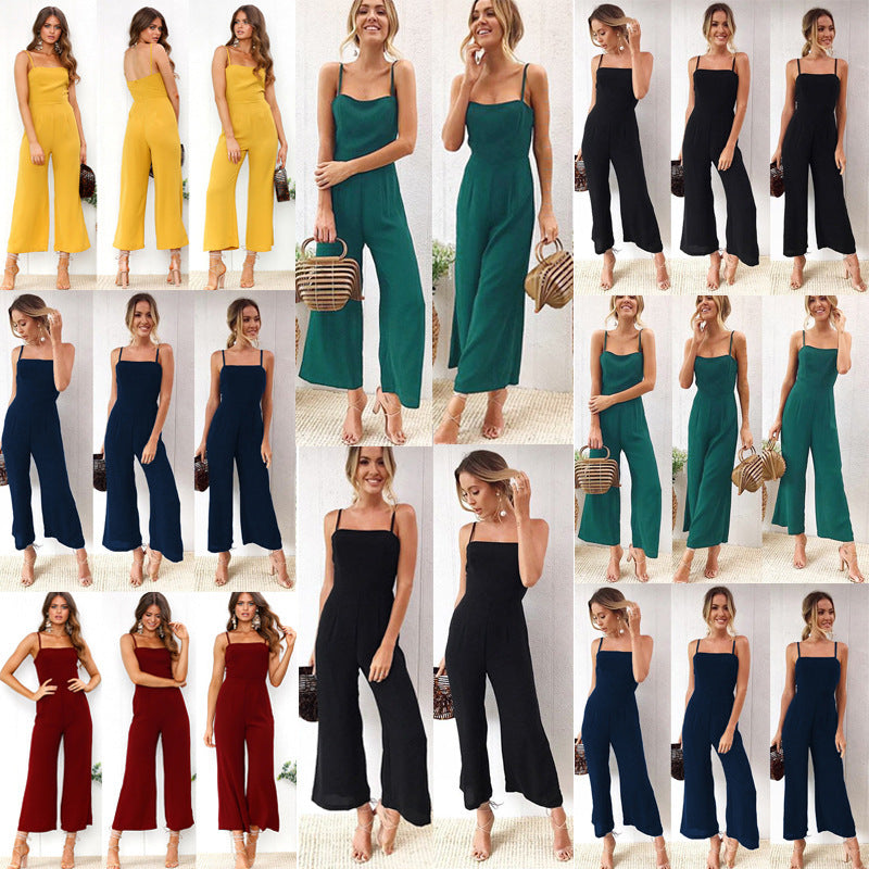 Women's Summer Elegance Sleeveless Solid Color Female Women's Jumpsuit/clothing