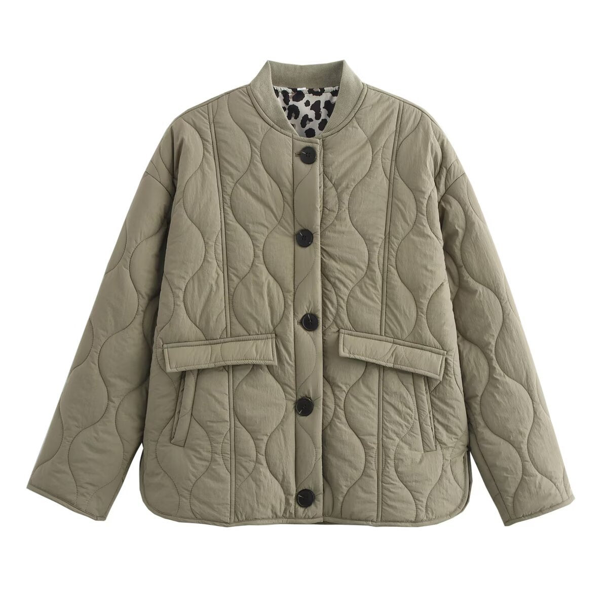 Print Lining With Threaded Collar Long Coats