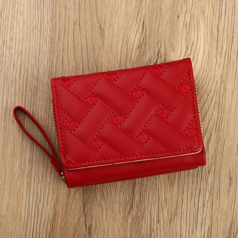 Women's Short Simple Embroidered Love Multiple Slots Ladies Wallets